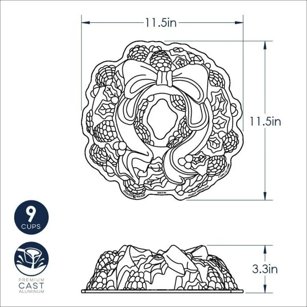 Nordic Ware Christmas Holiday Wreath Nonstick Aluminum Bundt Cake Pan 9 cup